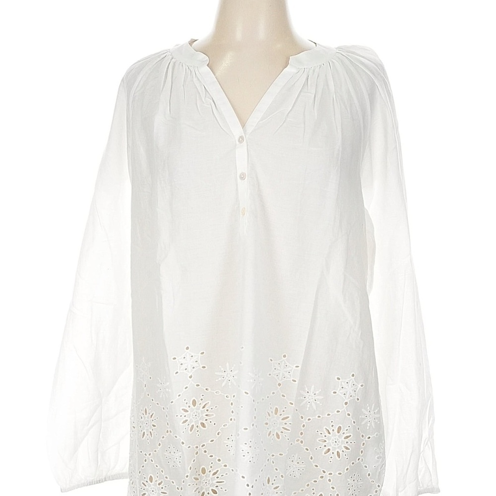 Lilly Pulitzer White Eyelet Cotton Peasant Henley Blouse Sz XL